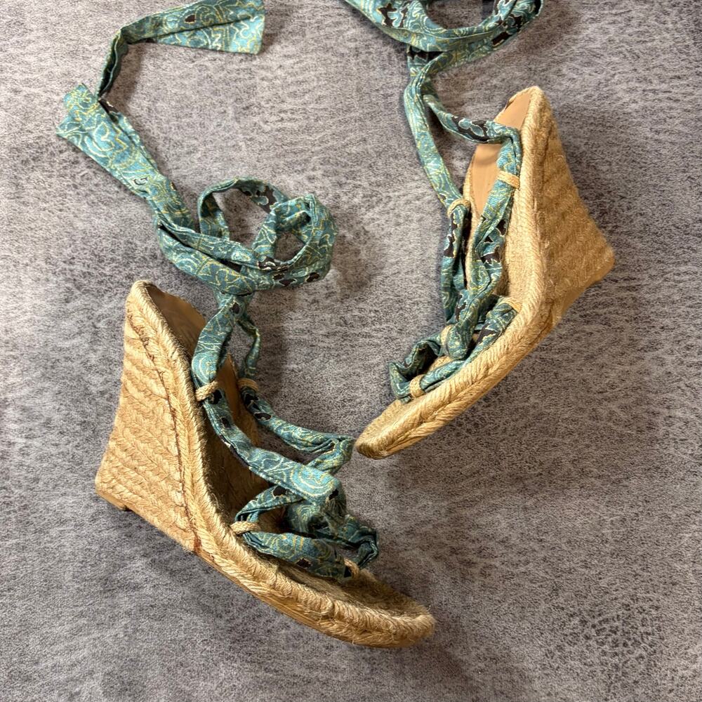 Espadrille Wedge Teal Tie Up Heels